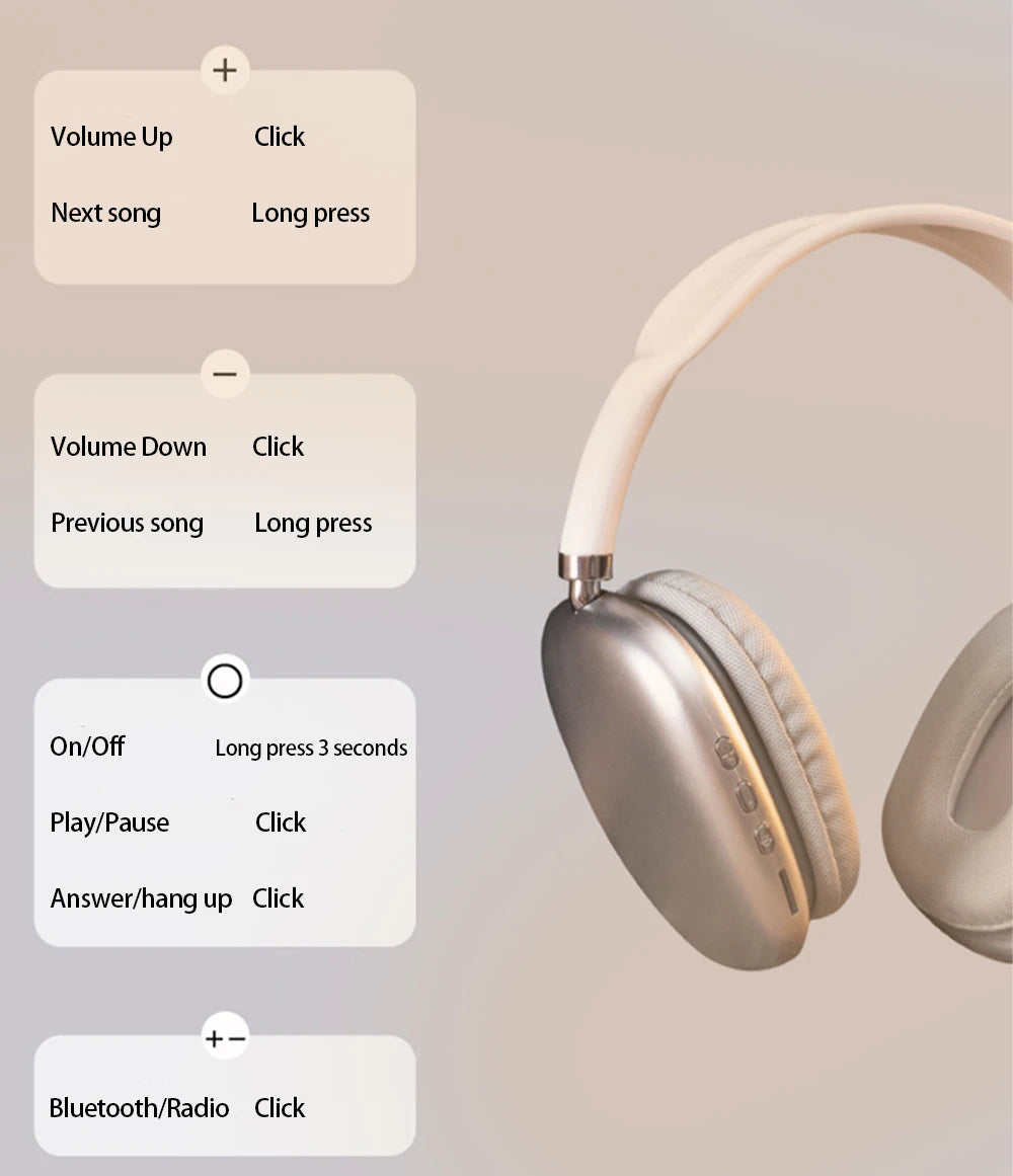 P9 Wireless Bluetooth Headphones Deep Bass,Noise Cancelling, Built-in Mic & 360° Surround Sound for Gaming, Sports & Everyday Use