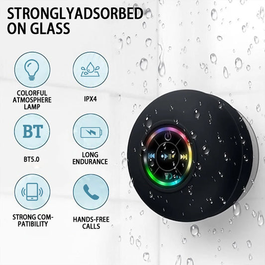 Mini Waterproof Bluetooth Speaker - IPX4 LED Loudspeaker with Strong Suction, Perfect for Shower & Outdoors Use